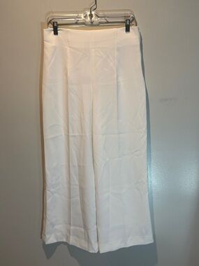 NWT ZARA White Wide-Leg Cropped Trousers sz Large